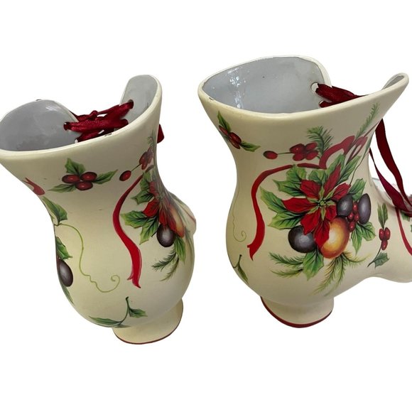 FOLK NORDIC Victorian Christmas Lace Up Floral Holiday Ceramic Boots Decor 6.5" - Picture 4 of 16